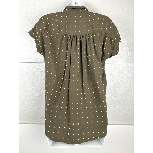 Madewell Central Drapey Popover Shirt in Grid Dot Olive Green Extra Small XS - Picture 3 of 16